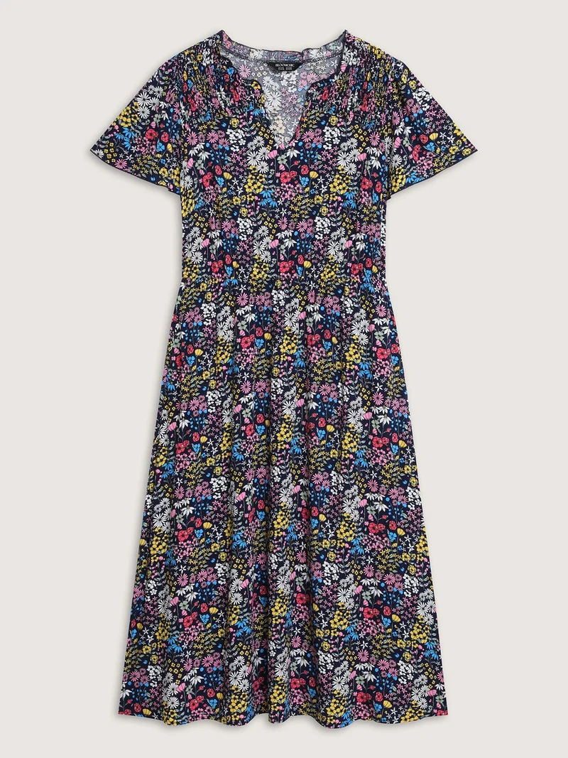 Branch Chrysanthemum Shirred Midi Dress