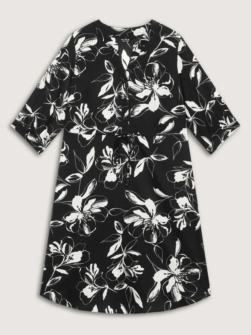 Floral Print Drawstring Waist Midi Dress
