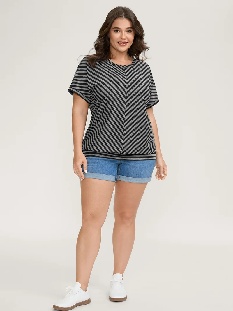 Striped Print Round Neck T-Shirt