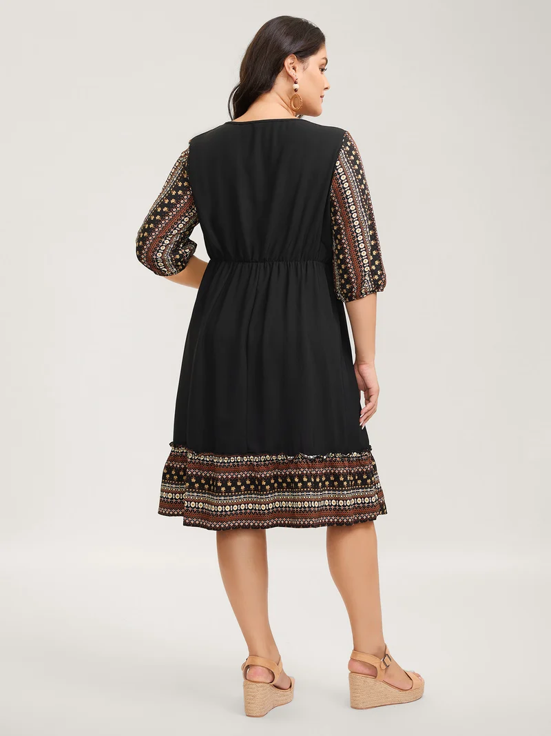 Boho Stripes Neck Tie Midi Dress