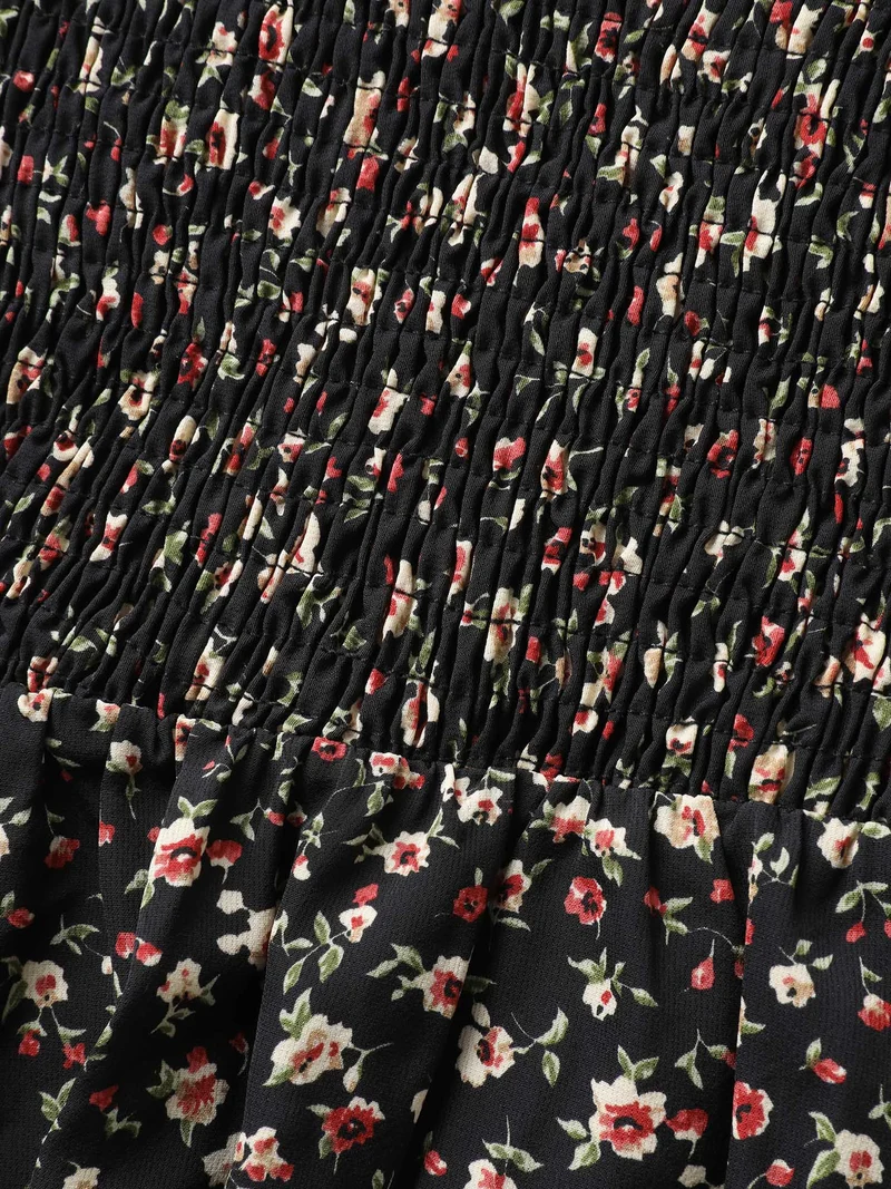 Floral Print Shirred Bodice Puff Sleeve Blouse