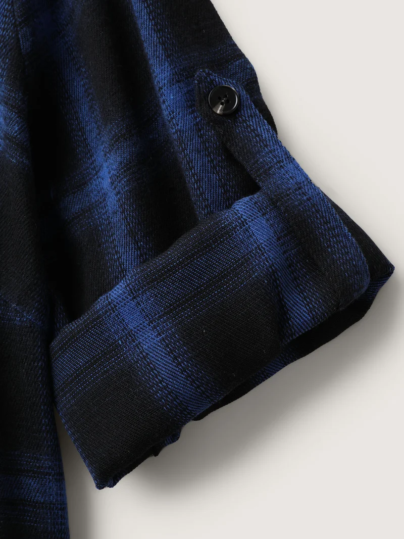Color Block Checkered Print Button-Down Shirt