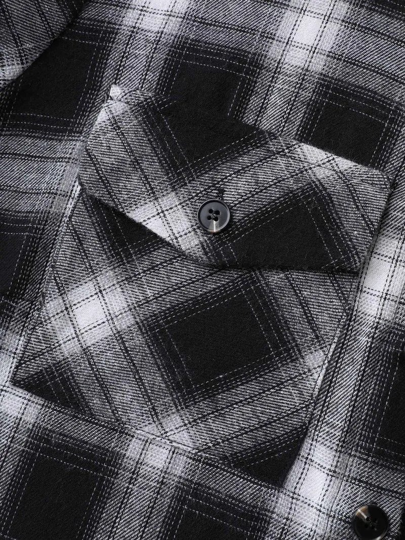 Color Block Checkered Print Button-Down Shirt