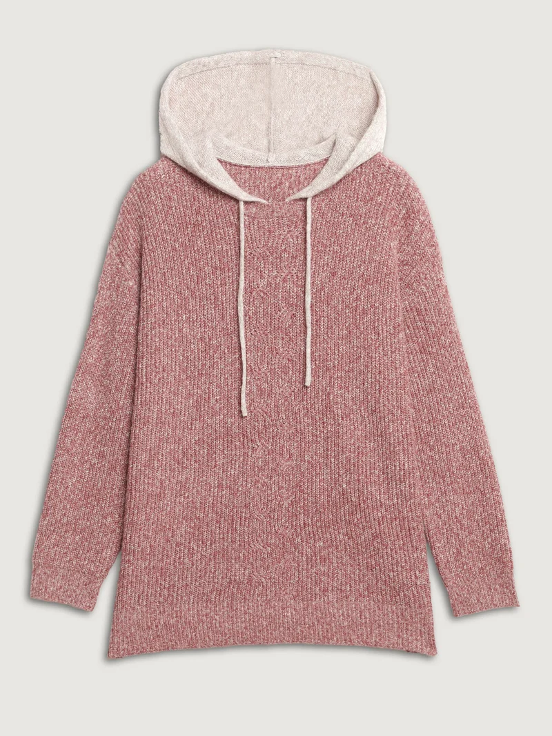 Textured Hooded Color Contrast Pullover