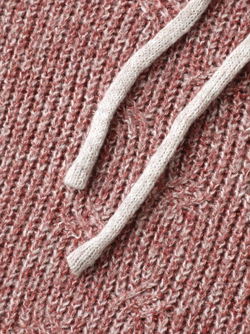 Textured Hooded Color Contrast Pullover