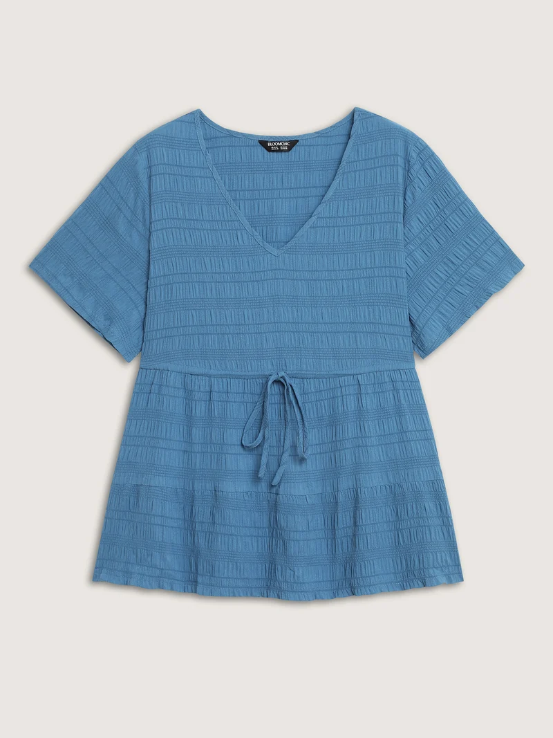 Textured Waist-Cinching Tiered Blouse