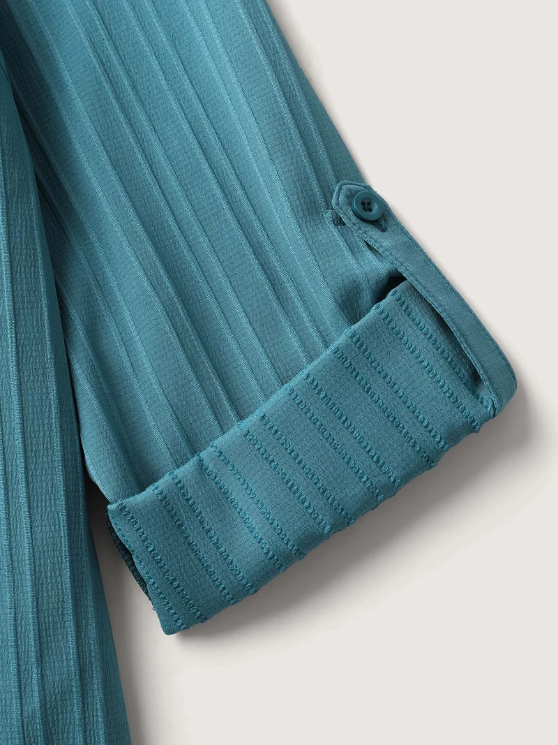 Textured Pleated Back Split Neck Blouse