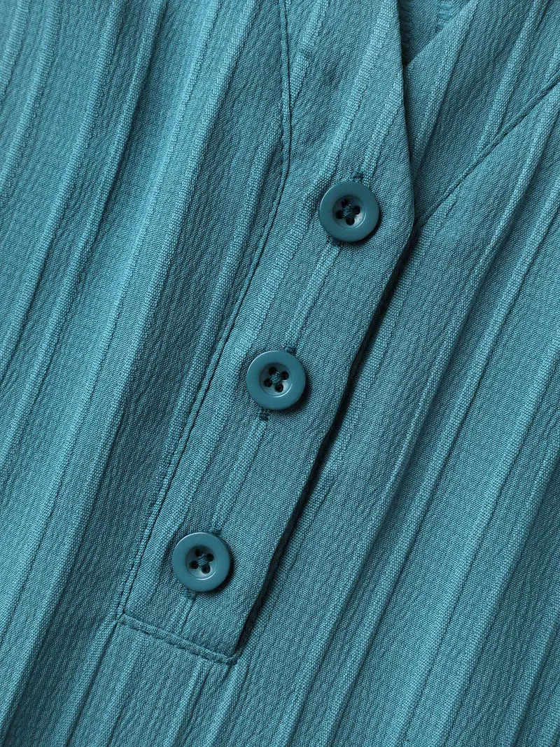 Textured Pleated Back Split Neck Blouse