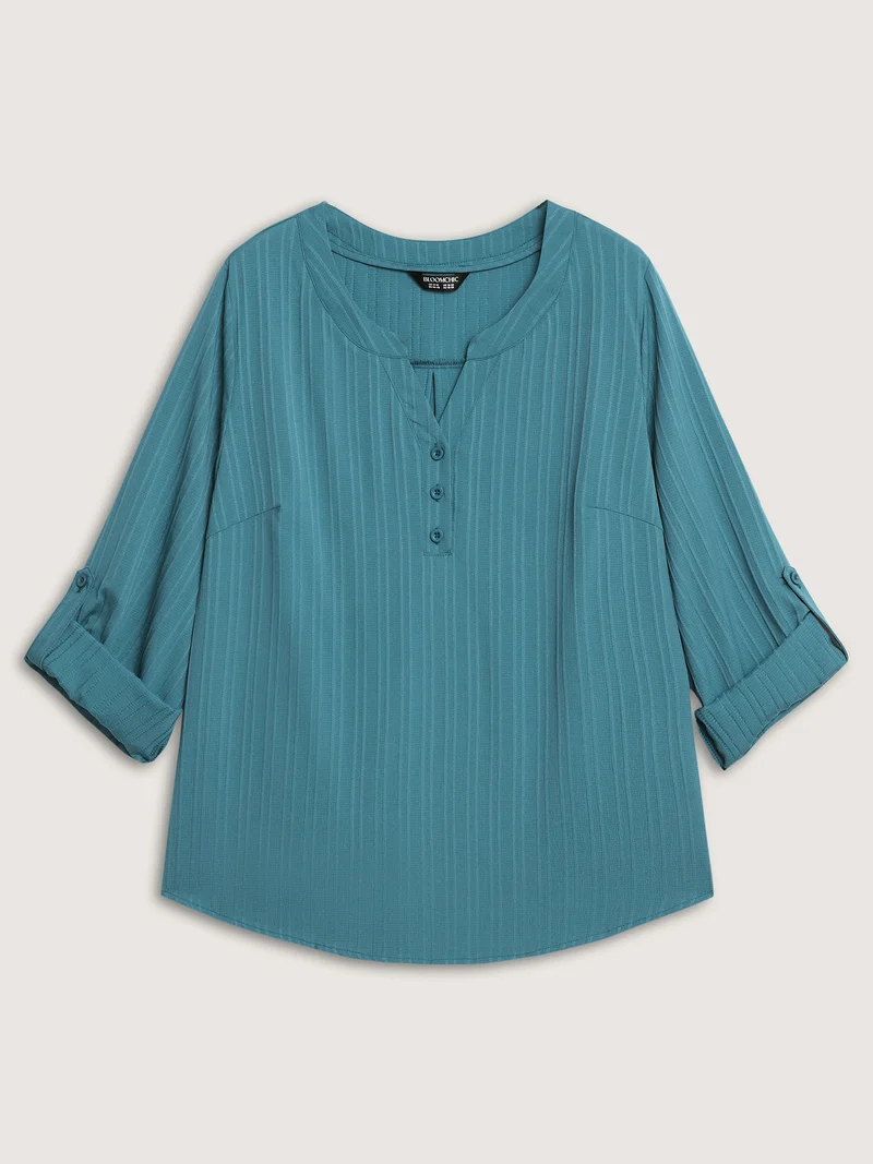 Textured Pleated Back Split Neck Blouse