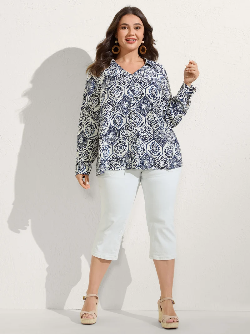 Geometric Print Button-Down Shirt