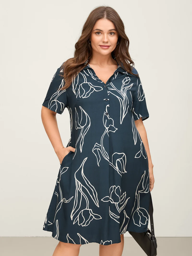 Floral Print Cinched Flared Knee-Length Dress