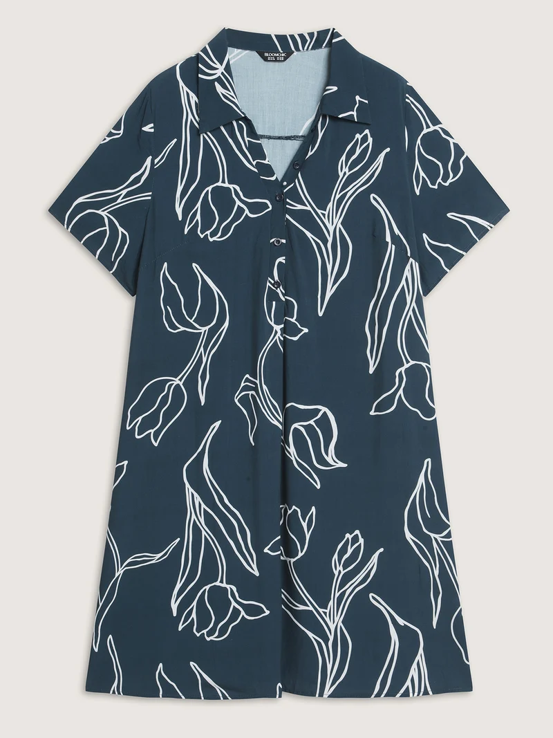 Floral Print Cinched Flared Knee-Length Dress