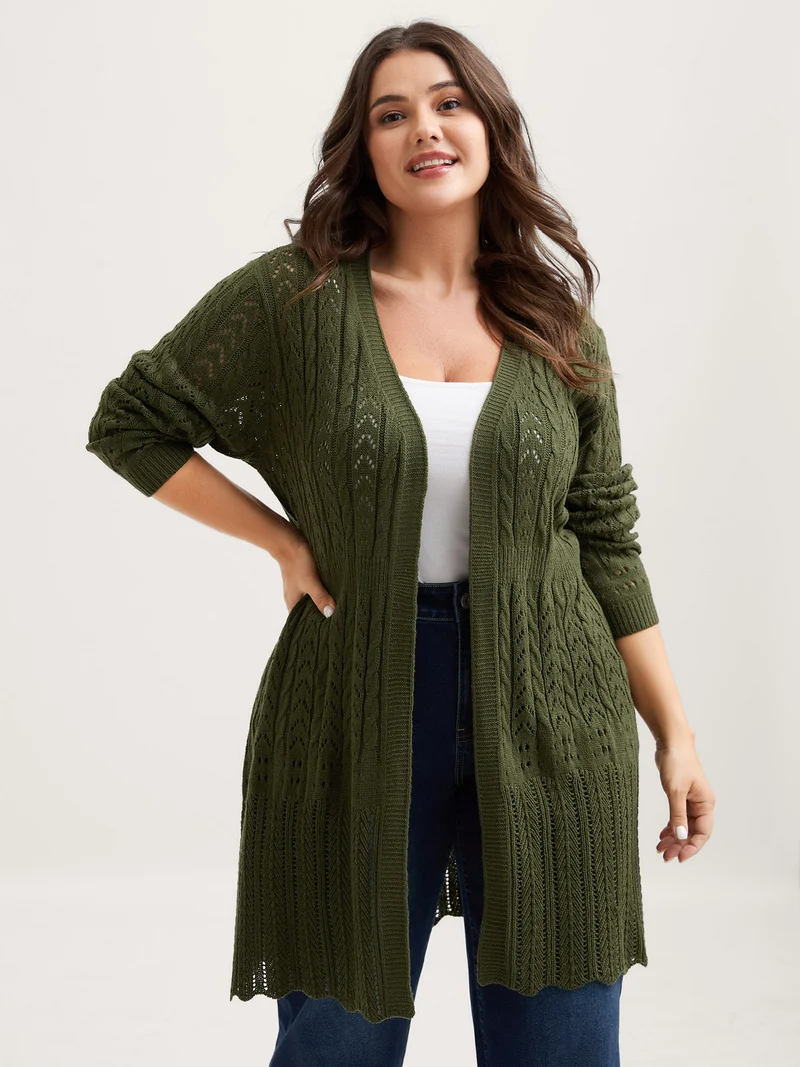 Textured Cut-Out Long Sleeve Knit Cardigan