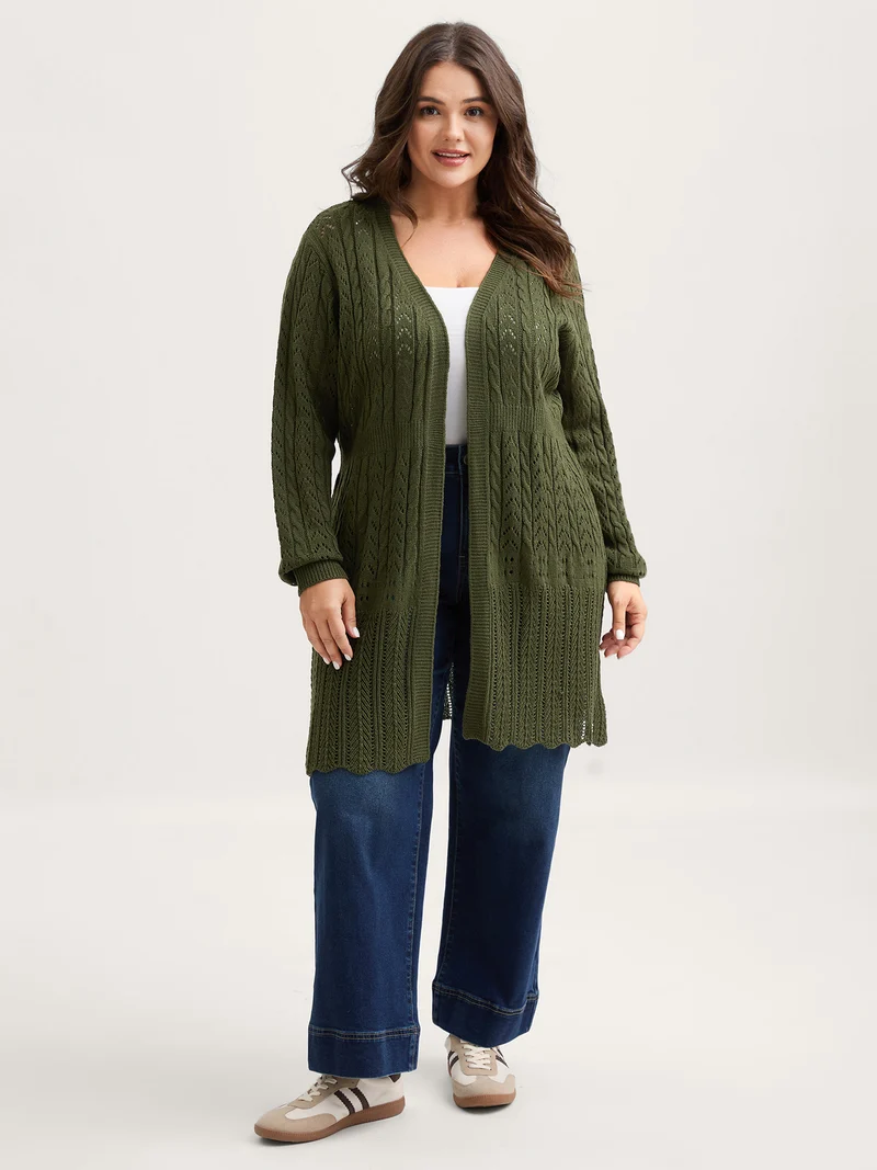 Textured Cut-Out Long Sleeve Knit Cardigan