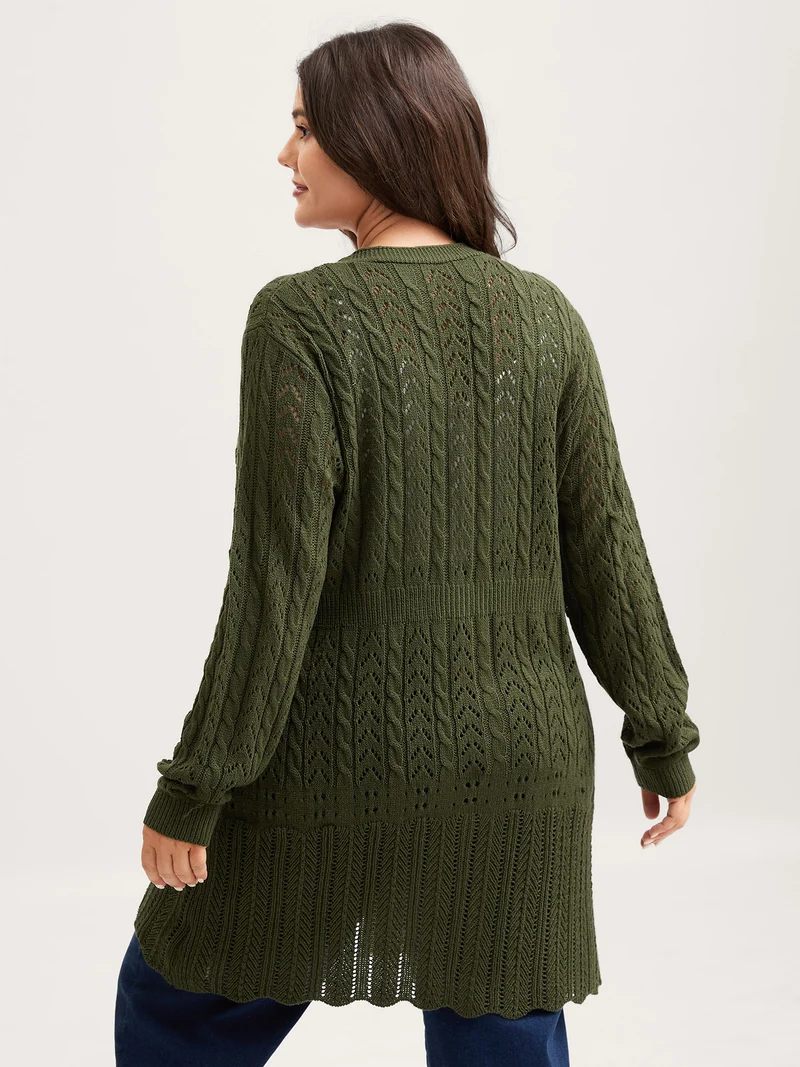 Textured Cut-Out Long Sleeve Knit Cardigan