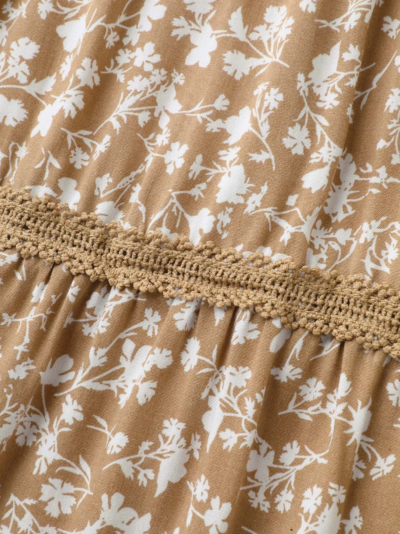 Floral Print Lace Trim Wide-Leg Pants