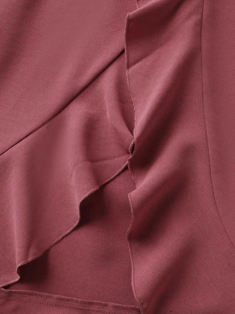 Ruffled Hem Waist-Tie Wide-Leg Pants
