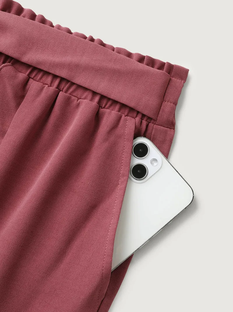 Ruffled Hem Waist-Tie Wide-Leg Pants