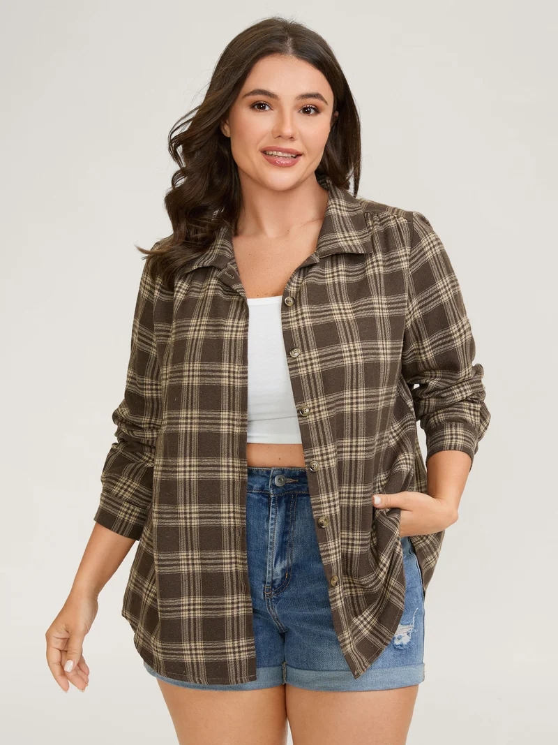 Checkered Print Textured Button-Down Shirt