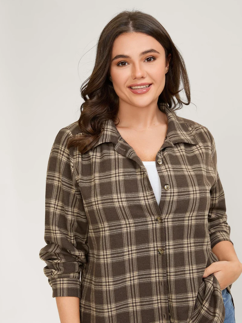Checkered Print Textured Button-Down Shirt