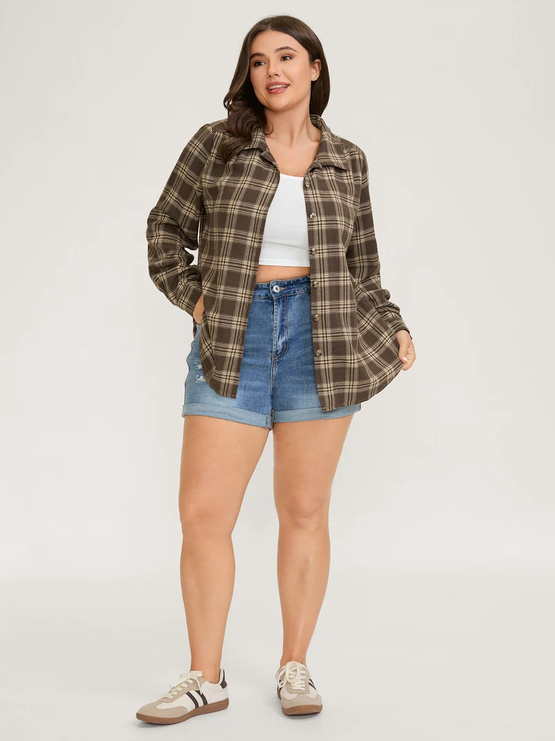 Checkered Print Textured Button-Down Shirt