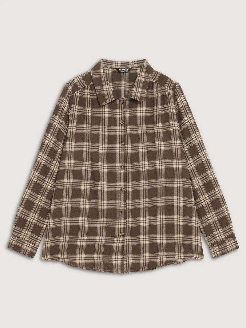 Checkered Print Textured Button-Down Shirt
