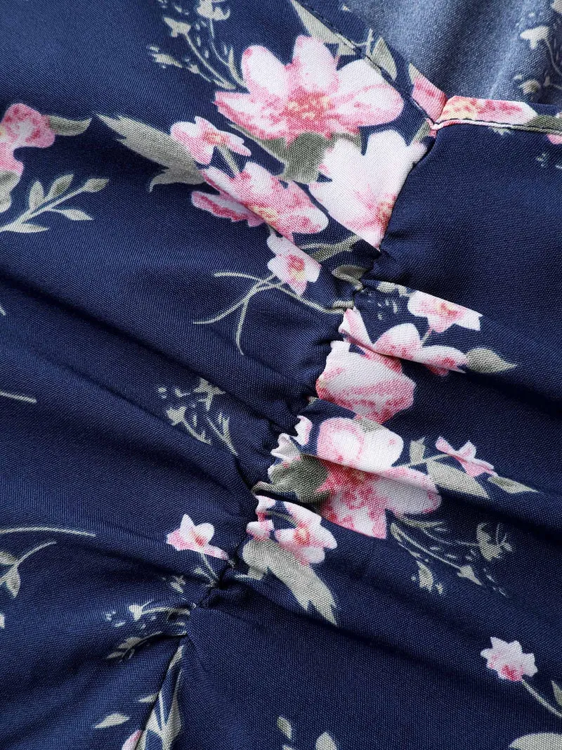 Floral Stretchy Waist Ruffled Midi Dress