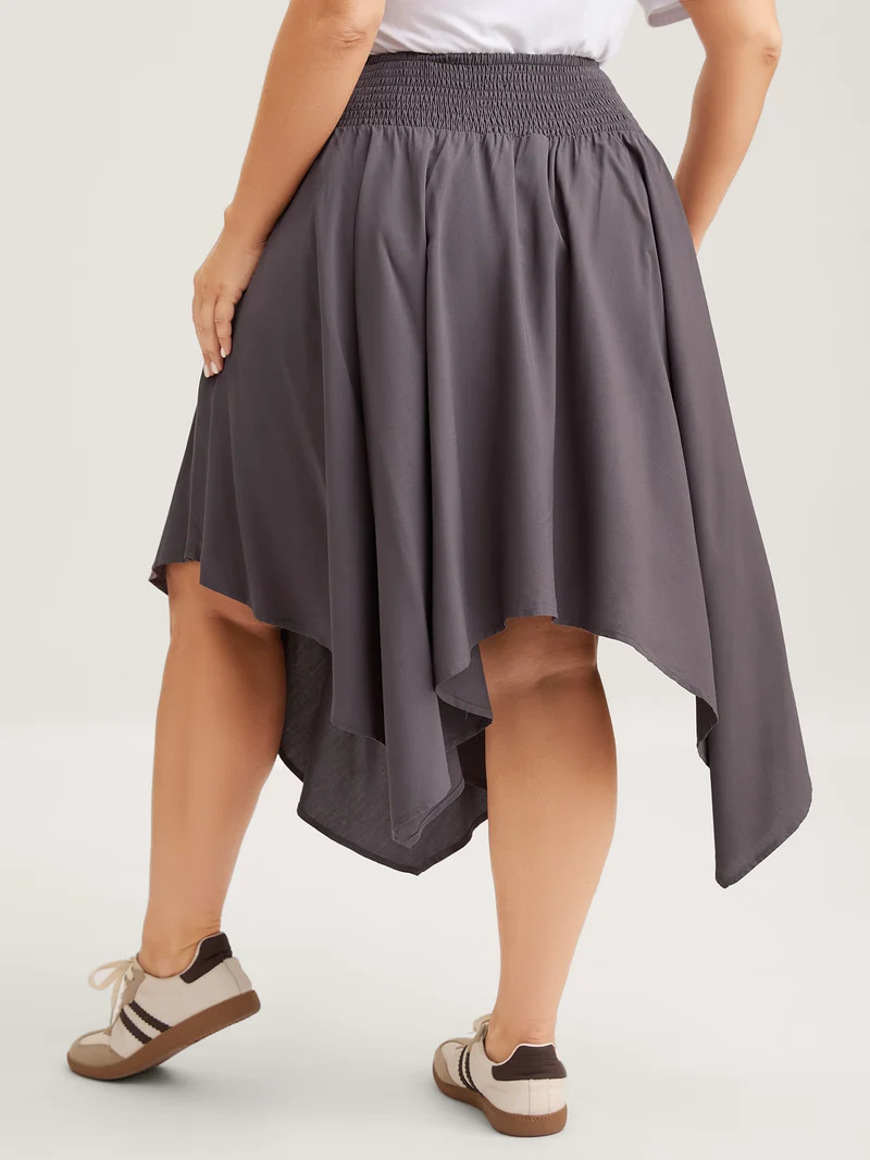 High-Low Hem Wide Waistband Midi Skirt