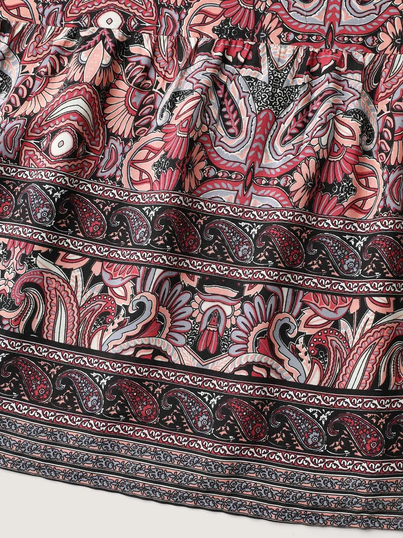 Paisley Print Lace Trim Pockets Maxi Dress