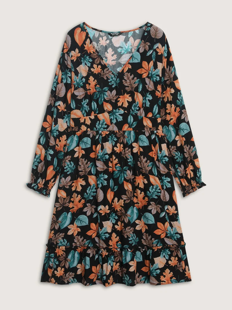 Floral Print V-Neck Pockets Knee-Length Dress