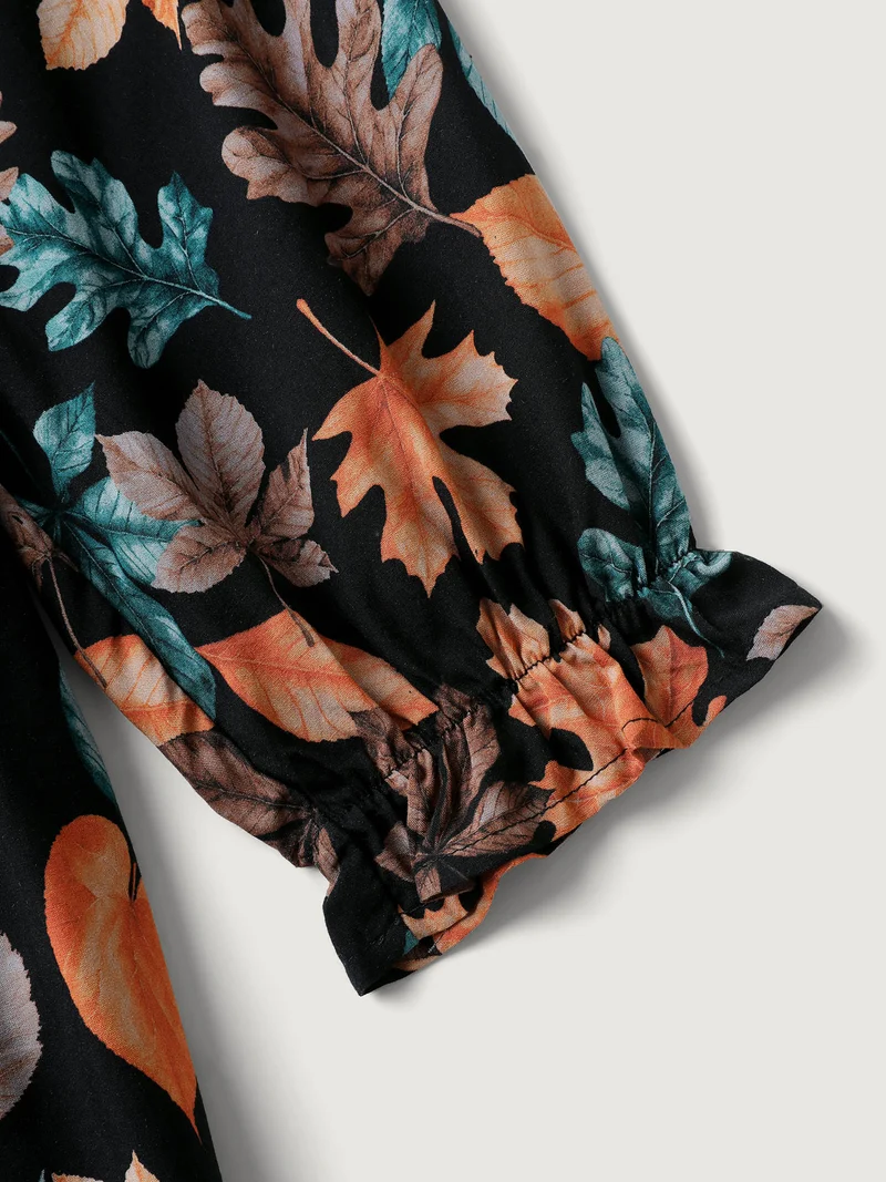Floral Print V-Neck Pockets Knee-Length Dress