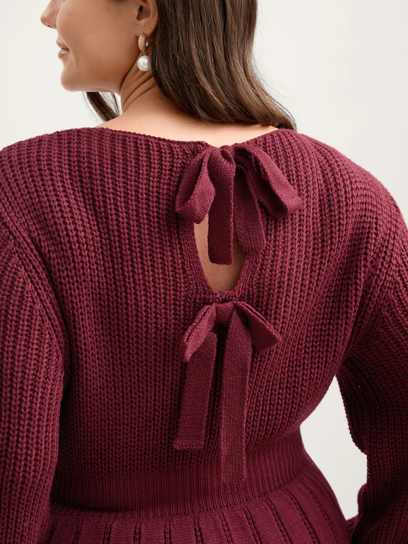Backless Ties Textured Cinched Pullover