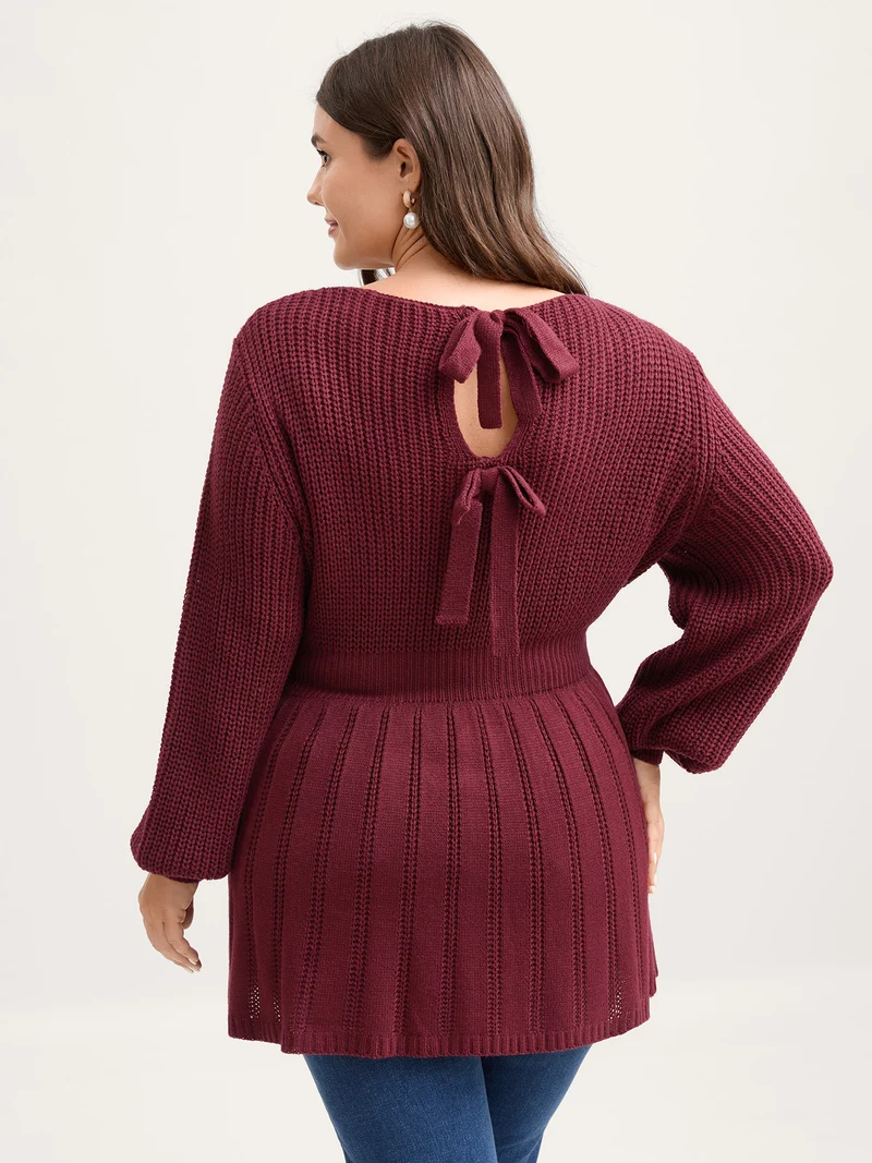 Backless Ties Textured Cinched Pullover