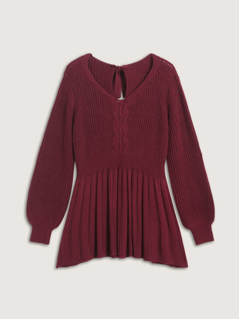 Backless Ties Textured Cinched Pullover