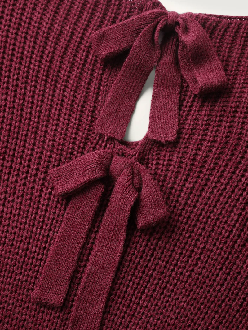 Backless Ties Textured Cinched Pullover