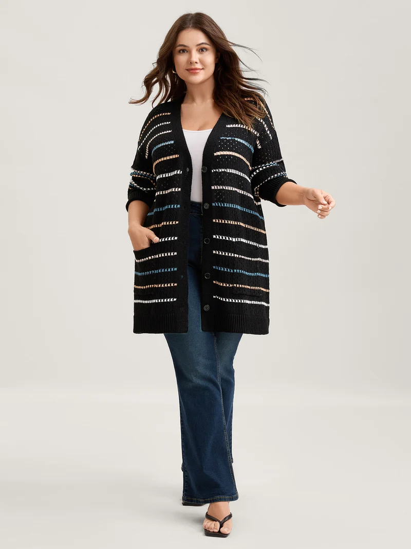 Colorful Stripes Button Detail Knit Cardigan