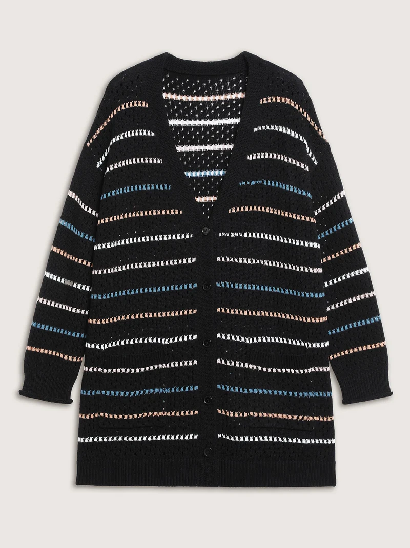 Colorful Stripes Button Detail Knit Cardigan