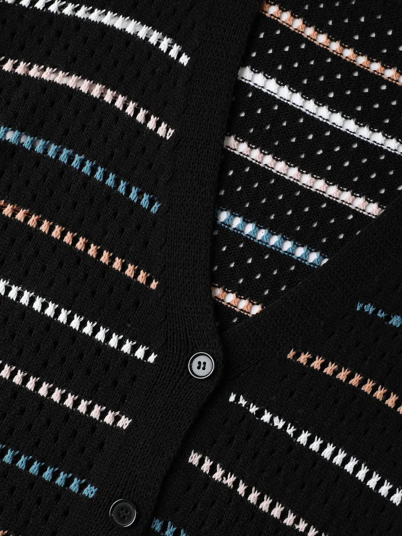 Colorful Stripes Button Detail Knit Cardigan