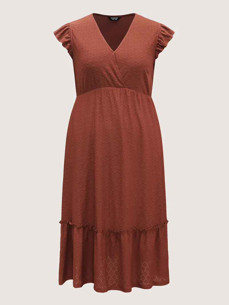 Textured Flutter Sleeve Tiered Midi Dress