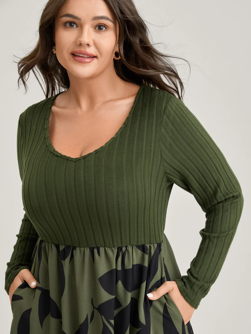 Ditsy Floral Spliced Stretchy Midi Dress