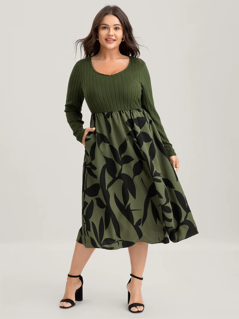 Ditsy Floral Spliced Stretchy Midi Dress