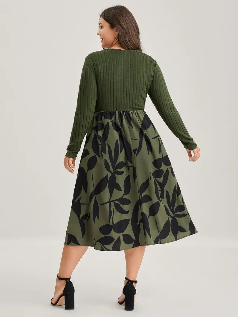 Ditsy Floral Spliced Stretchy Midi Dress