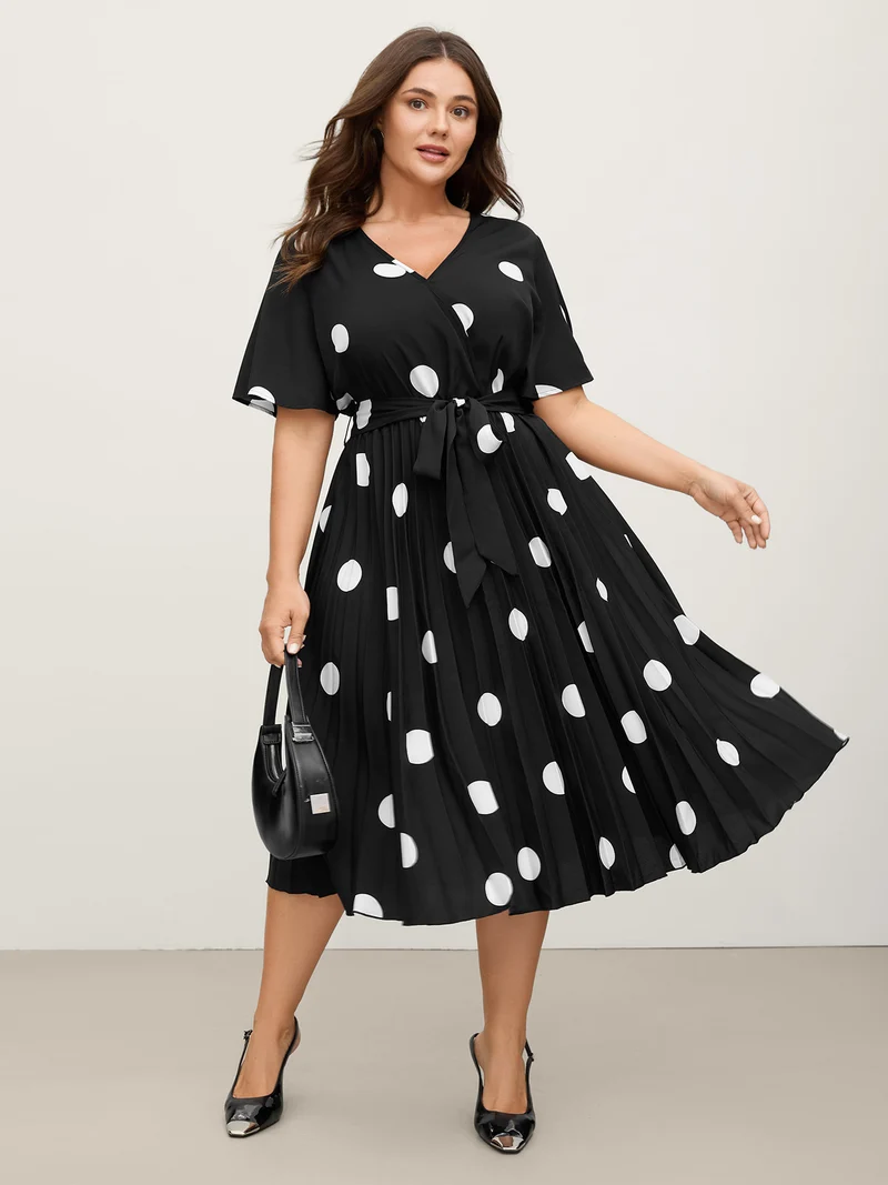 Polka Dots Stretchy Waist Midi Dress