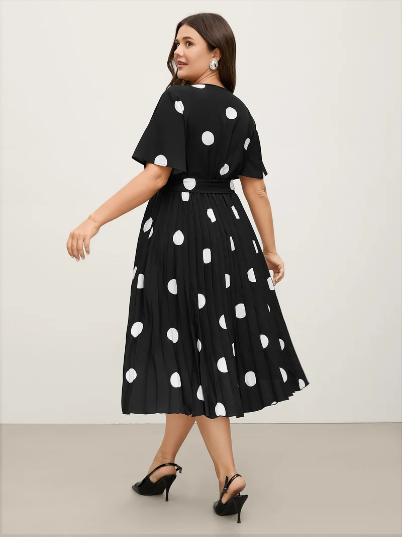 Polka Dots Stretchy Waist Midi Dress