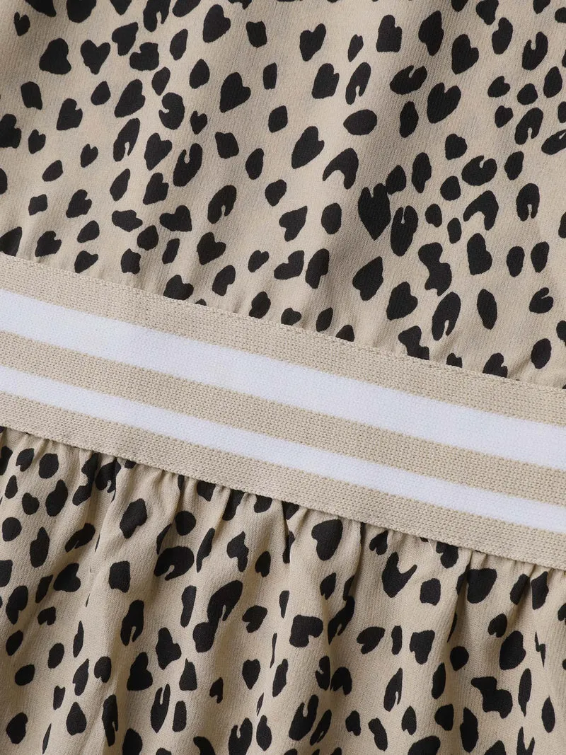 Leopard Print V-Neck Pockets Midi Dress