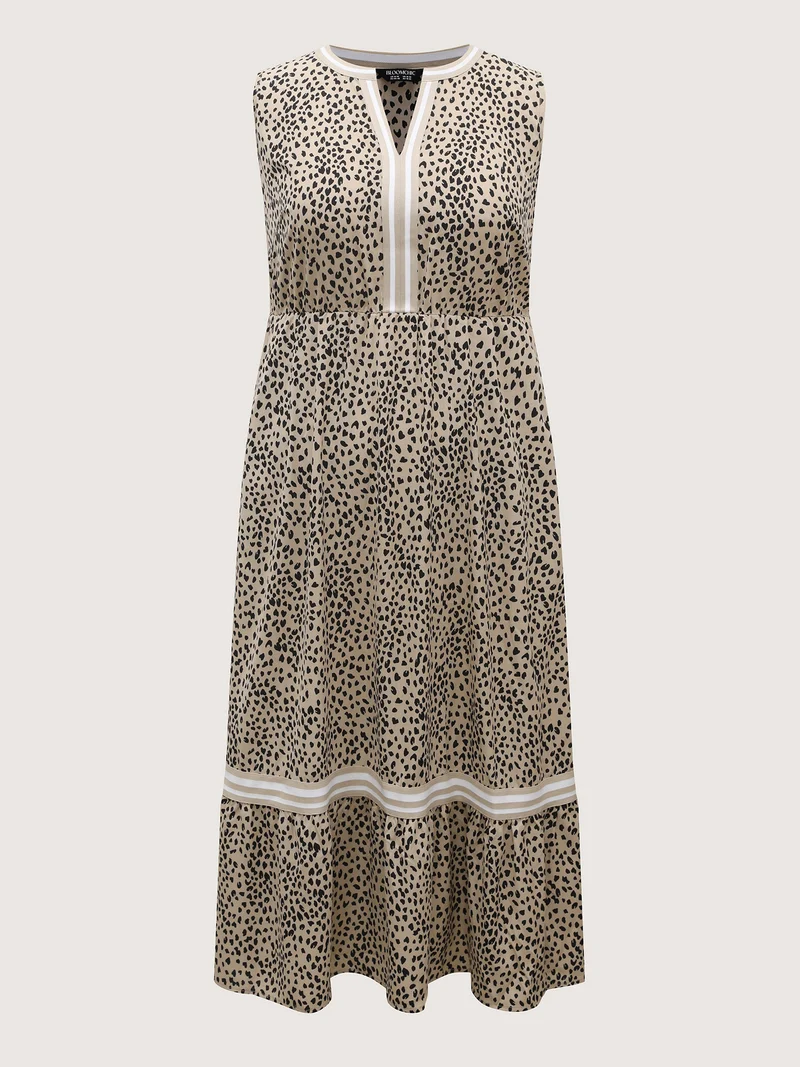 Leopard Print V-Neck Pockets Midi Dress