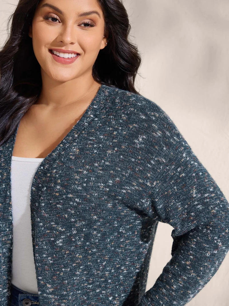 Heather Pockets Open-Front Knit Cardigan