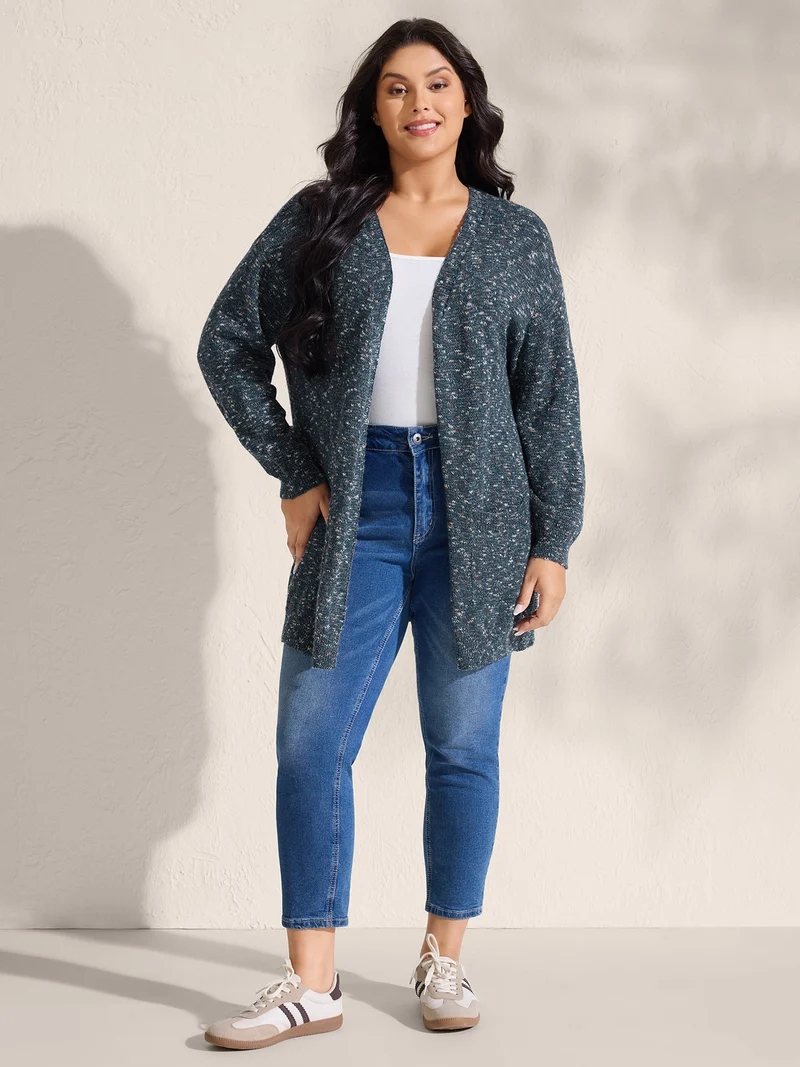 Heather Pockets Open-Front Knit Cardigan