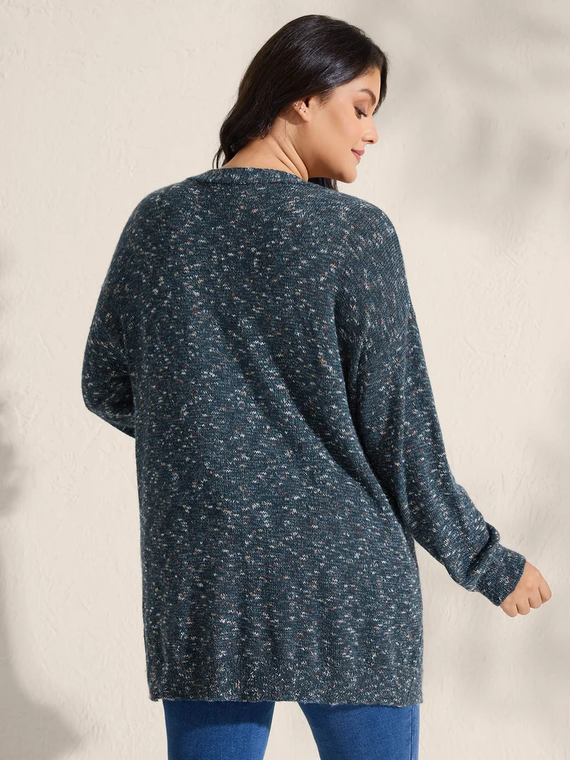 Heather Pockets Open-Front Knit Cardigan