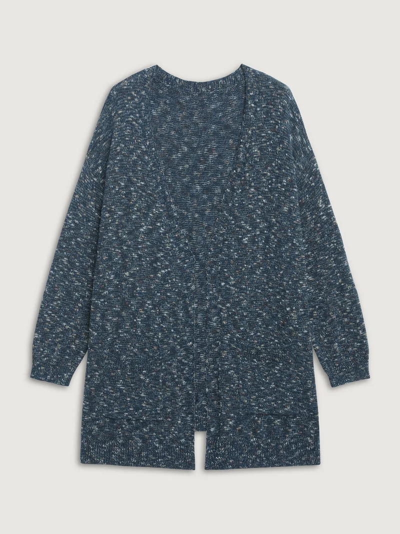 Heather Pockets Open-Front Knit Cardigan